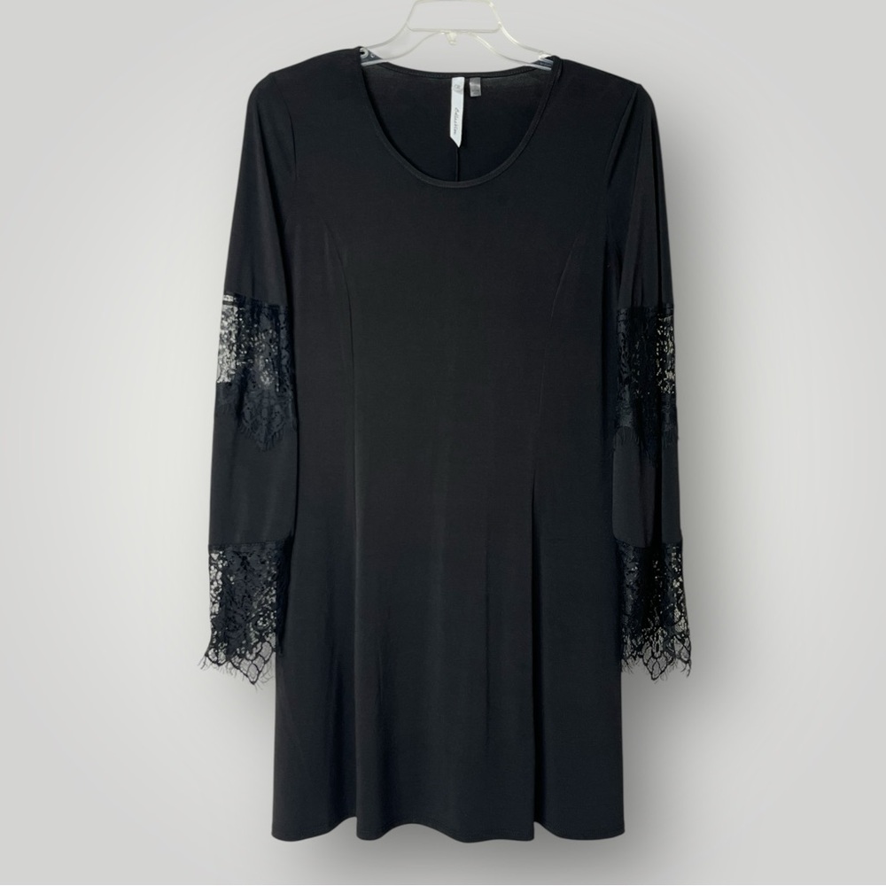 NY‎ Collection Black Knee Length Long Sleeve Sheath Dress Lace Cutout Womens L